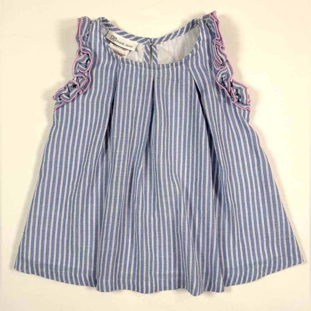 BONNIE JEAN Girls Striped Dress Blue White‎ Ruffle Sleeveless Spring Summer 2T
